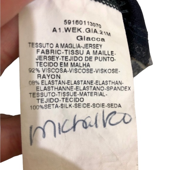 MaxMara Weekend Ruffle Plaid Silk and Knit Button Down Shirt Gray and Navy - Picture 8 of 8